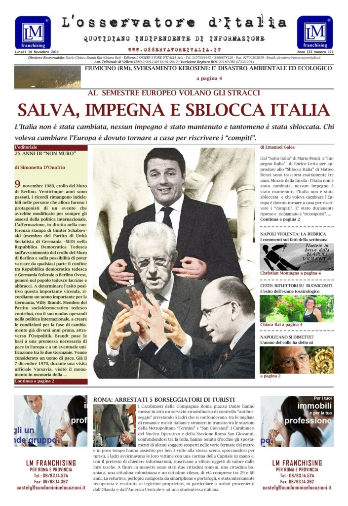 L'osservatore d'Italia edizione del 10 Novembre 2014
